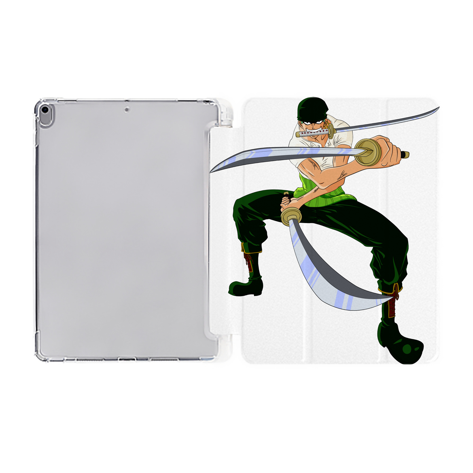 （画像用） ワンピース ロロノア・ゾロ ONE PIECE Roronoa Zoro IPad ケース ペン収納付き 三つ折りスタンド PUレザー×シリコン 対応機種9.5/10.5/10.9インチ